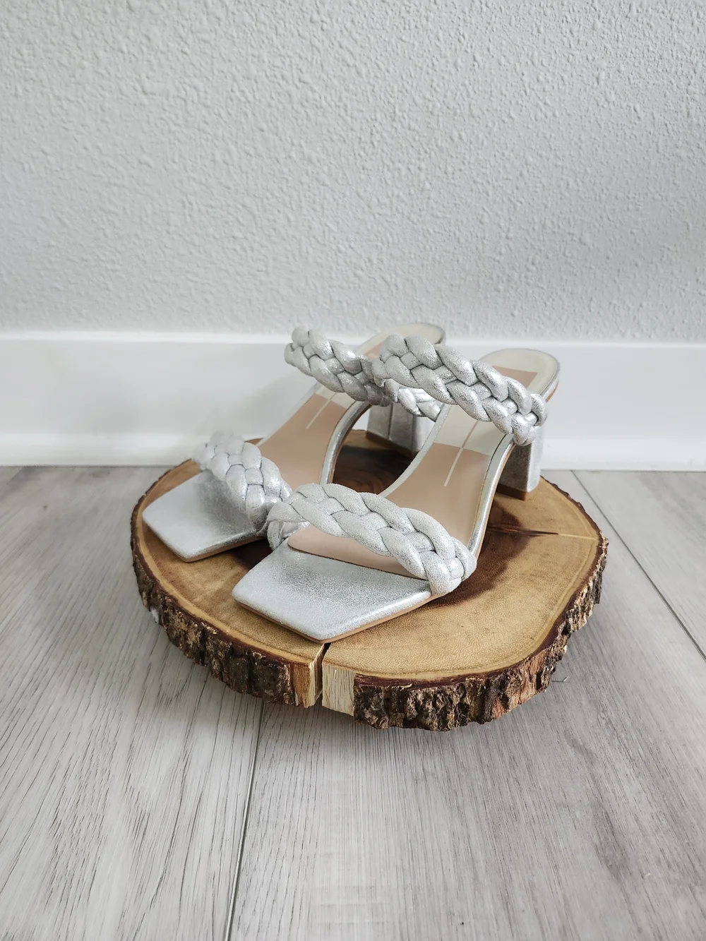 Dolce Vita Silver Braided Block Heel Sandals Size 8